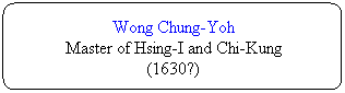 Flowchart: Alternate Process: Wong Chung-Yoh
Master of Hsing-I and Chi-Kung
(1630?)
